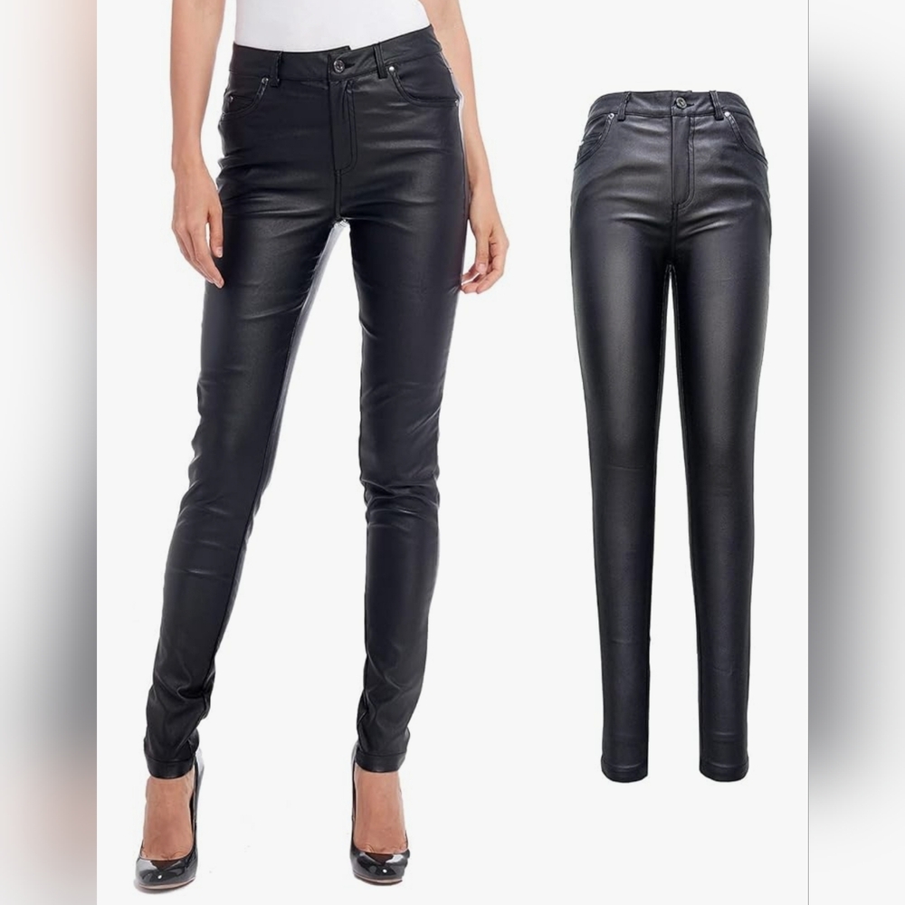 NEW Womens Stretchy Jeggings Faux Leather Legging Pants with Pockets